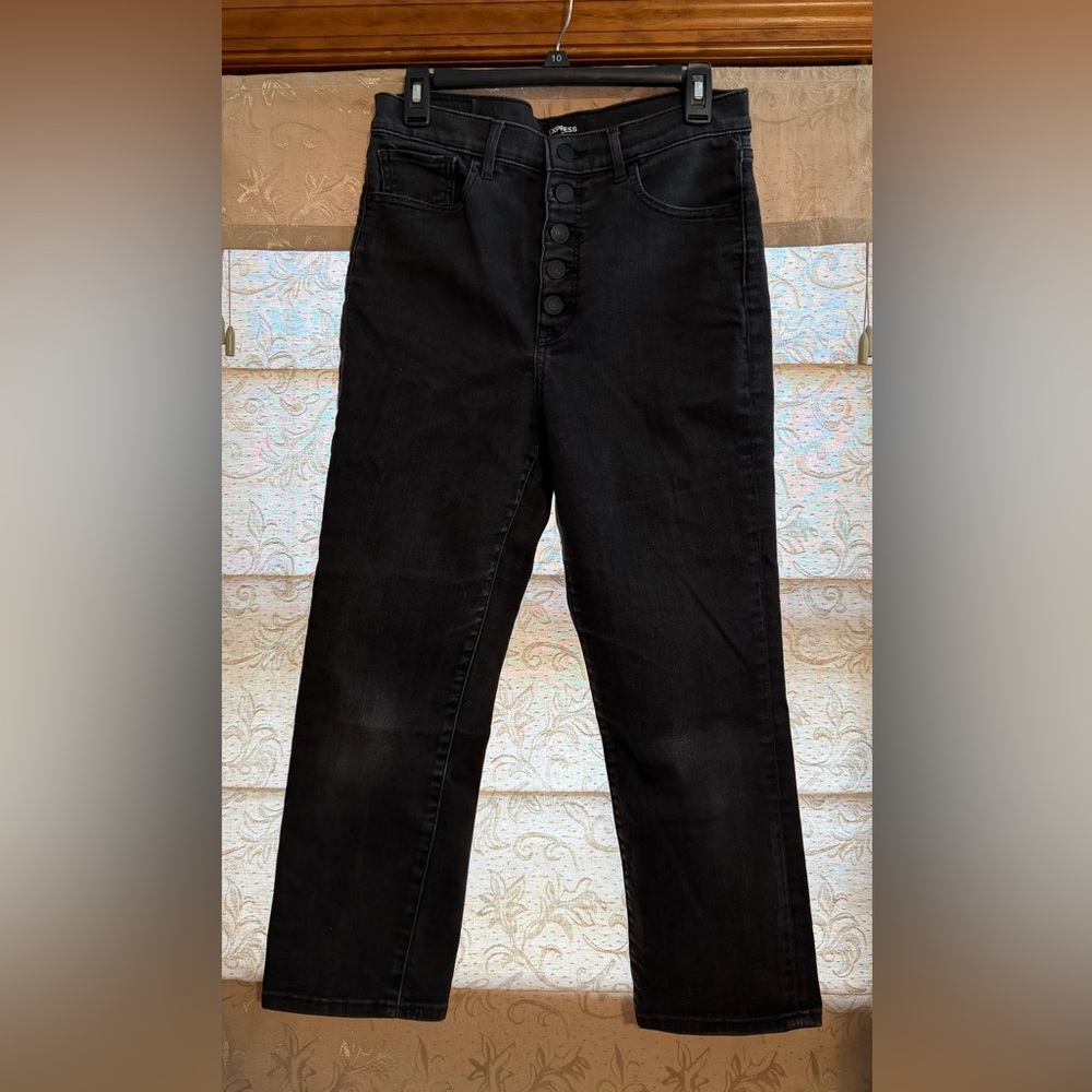 Express Women’s Cropped Straight Super High Rise Jeans Black Size 8 Regular